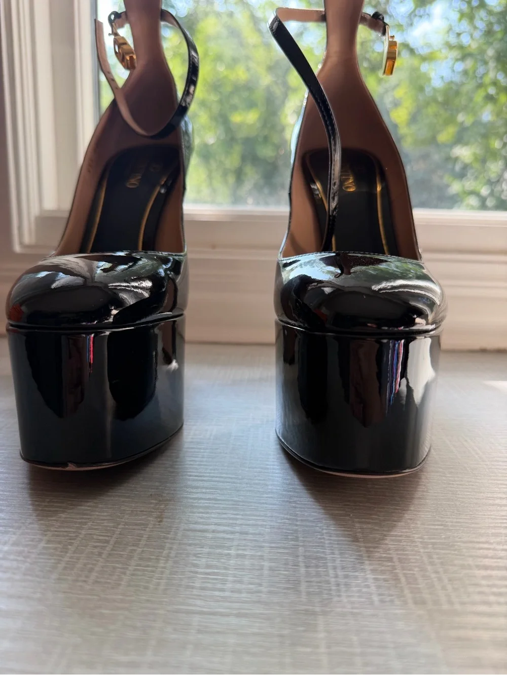 Valentino Garavani Black Leather Ankle Strap Heels